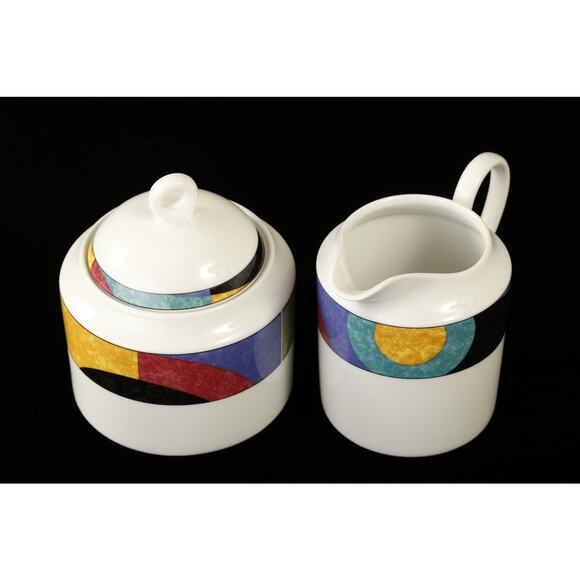 90s Creamer & Lidded Sugar in Mikasa Currents Pattern - Picture 3 of 9